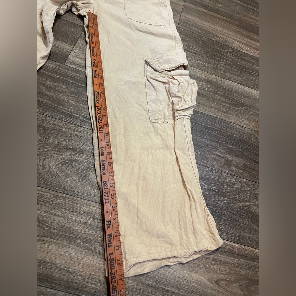 BDG Urban Outfitters Beige Cargo Pants S Wide Leg Y2K Utility 100% Linen - Picture 7 of 7